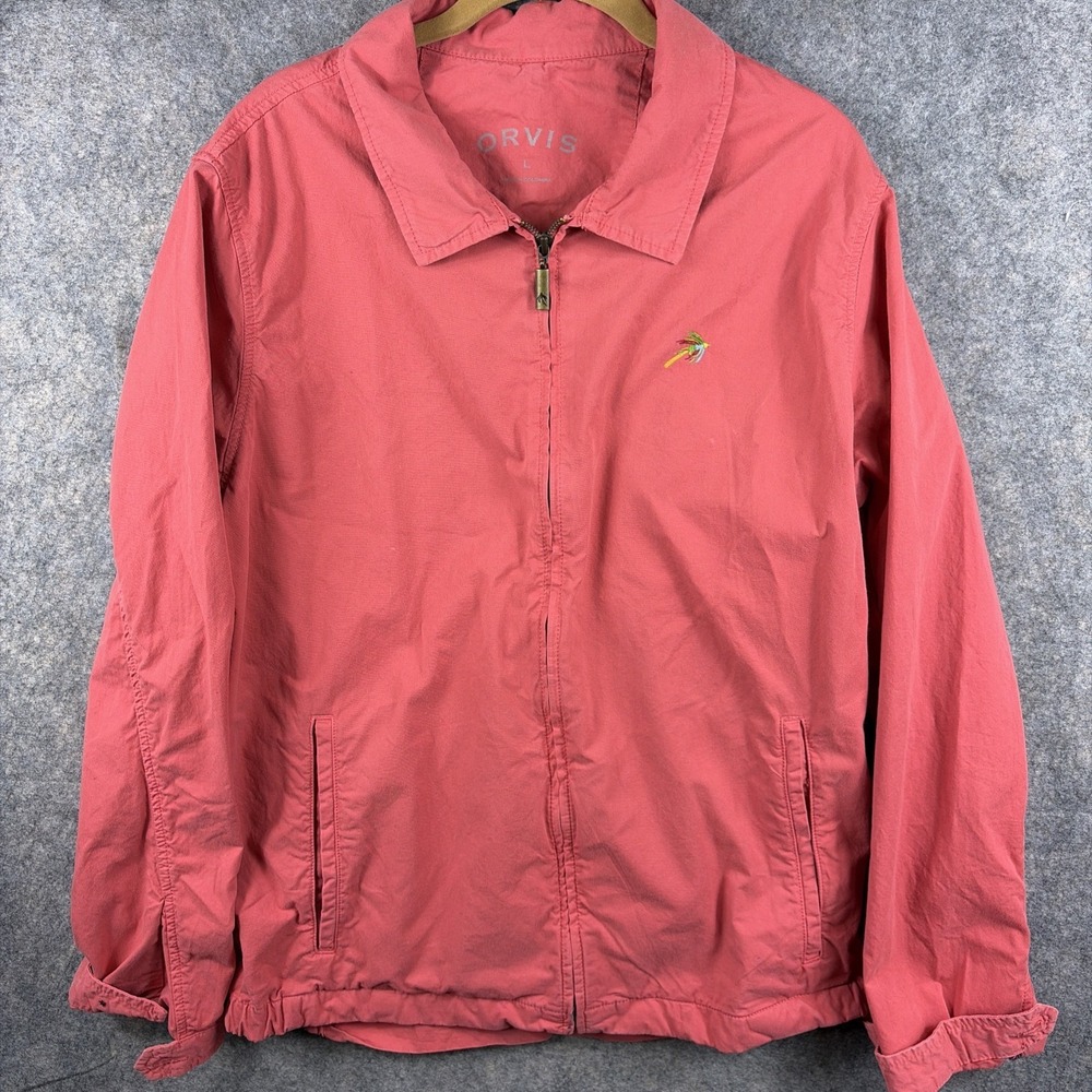 Orvis Jacket Men's LG Peach‎ Pink Bomber Windbreaker Fishing Outdoors Full Zip